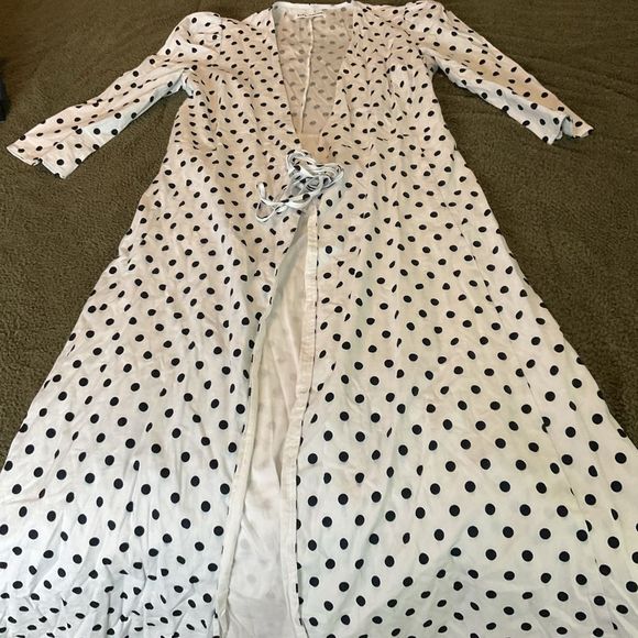 Reformation White and Black Polka Dot Midi Dress - Picture 1 of 7
